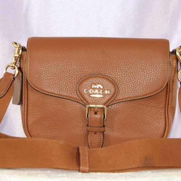 Coach Leather Flap Crossbody Saddle Brown Adjustable Strap - Picture 1 of 10